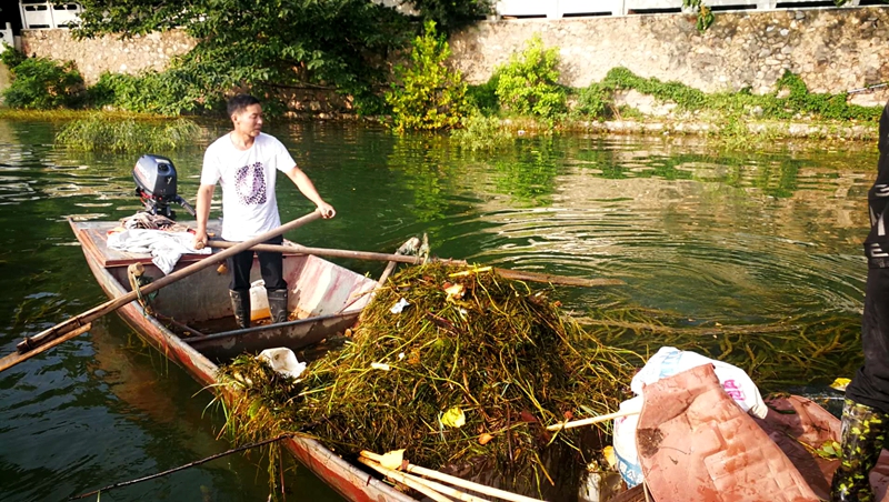 湛河区白龟湖事务综合服务中心集中清理湖区水草 改善水域环境2.jpg