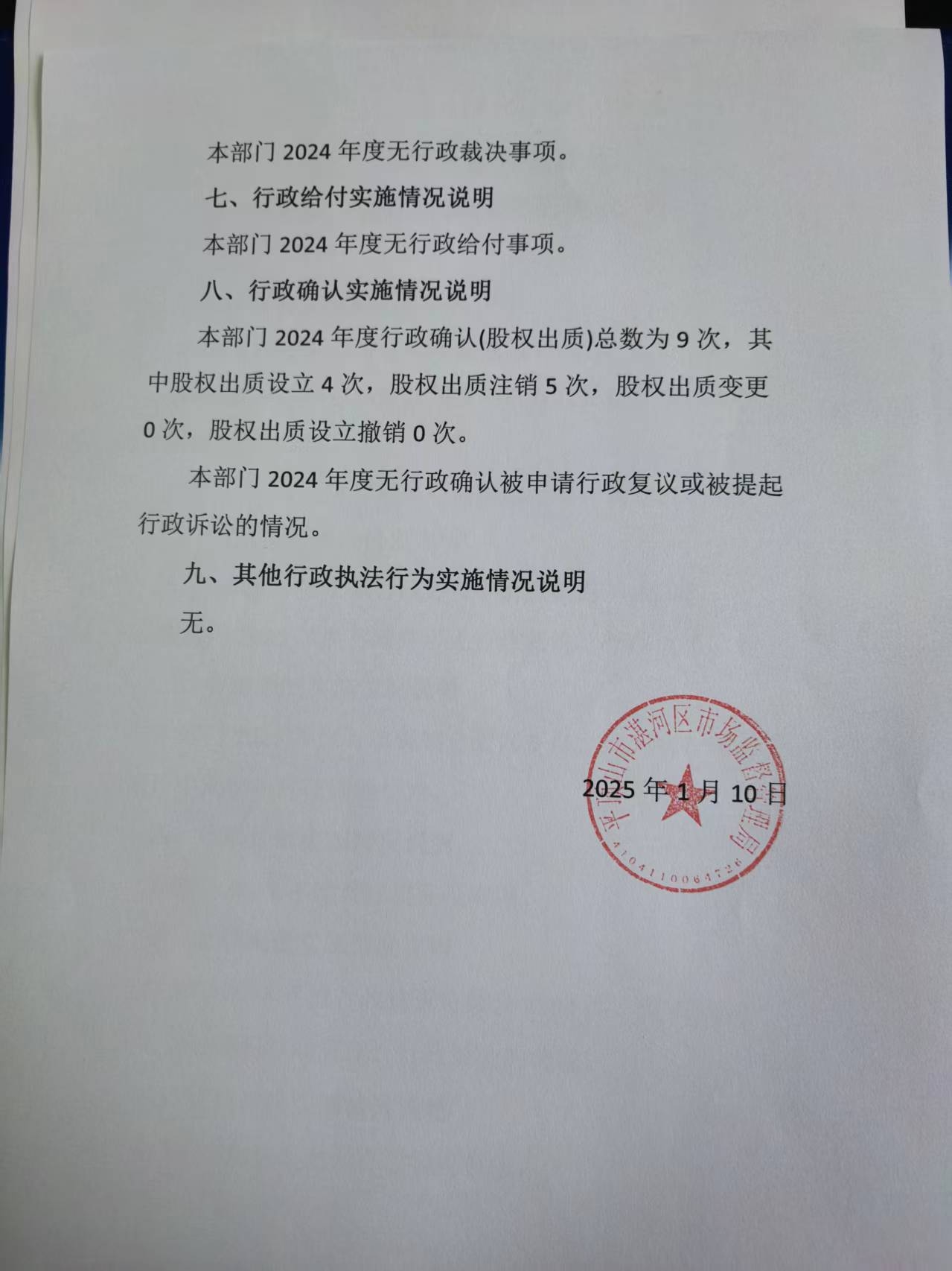 2024年度行政执法情况说明2